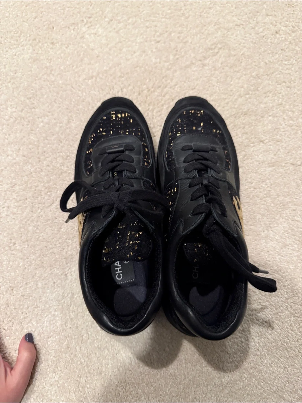 Chanel Tweed Velour and Leather Sneakers